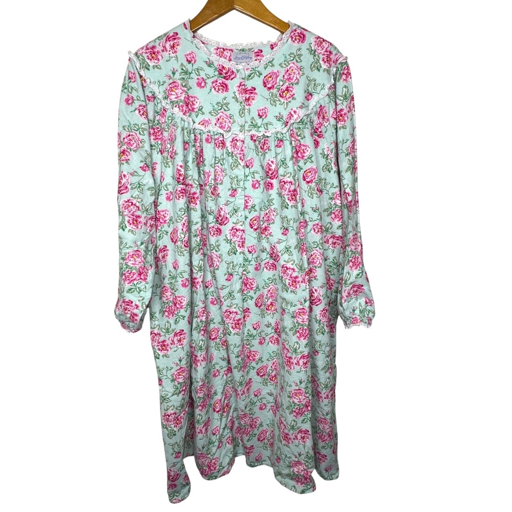 Lanz of Salzburg Long Flannel Nightgown Nantucket Roses 1X